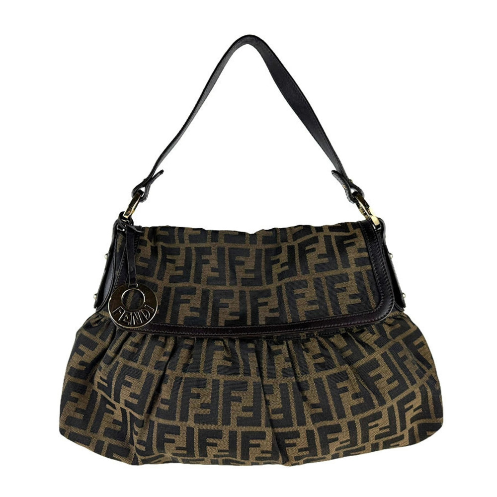 Fendi Zucca Shoulder Bag Canvas Leather Brown